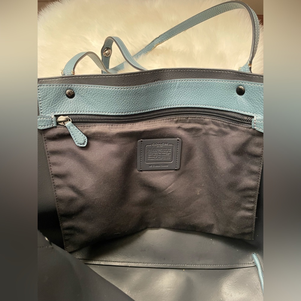 Coach Teal Leather Tote Bag - Picture 11 of 12